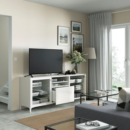 IKEA - BESTA, tv sehpası, beyaz, 180x42x74 cm