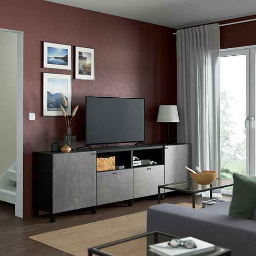 IKEA - BESTA, tv bench, black-brown/dark grey, 240x42x74 cm