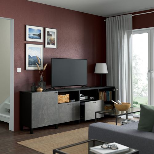 IKEA - BESTA, tv bench, black-brown/dark grey, 240x42x74 cm