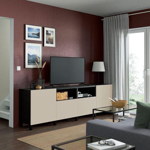 IKEA - BESTA, tv bench, black-brown/light grey/beige, 240x42x74 cm