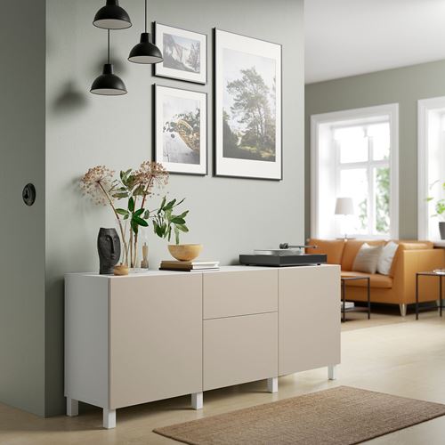 IKEA - BESTA, storage combination, white/light grey/beige, 180x42x74 cm