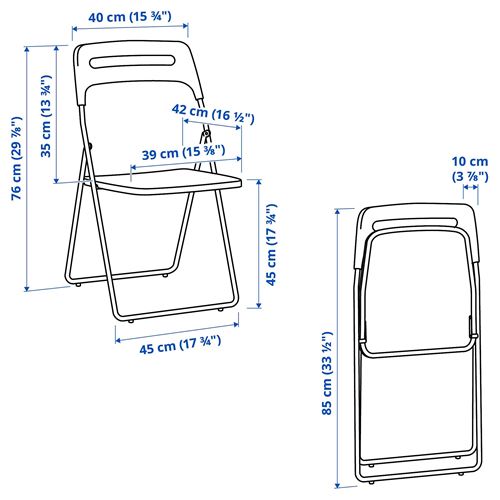 IKEA - NISSE, folding chair, high-gloss white/chrome-plated