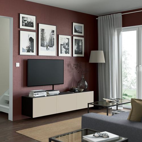 IKEA - BESTA, tv bench, black-brown/light grey/beige, 180x42x38 cm