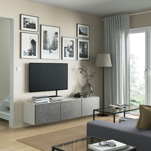 IKEA - BESTA, tv bench, white/dark grey, 180x42x38 cm