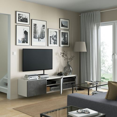 IKEA - BESTA, tv bench, white/dark grey, 180x42x38 cm