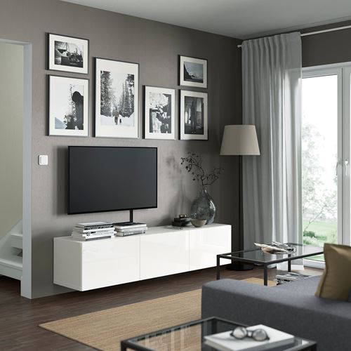 IKEA - BESTA, tv bench, high-gloss-white, 180x42x38 cm