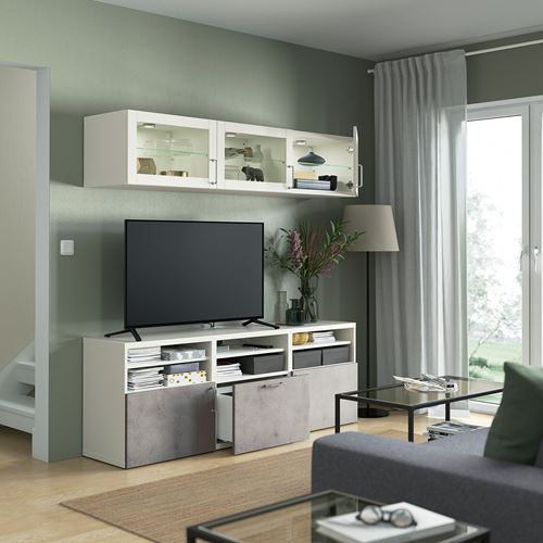 IKEA - BESTA, tv storage unit, white/light grey, 180x42x192 cm