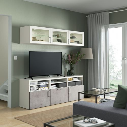 IKEA - BESTA, tv storage unit, white/light grey, 180x42x192 cm