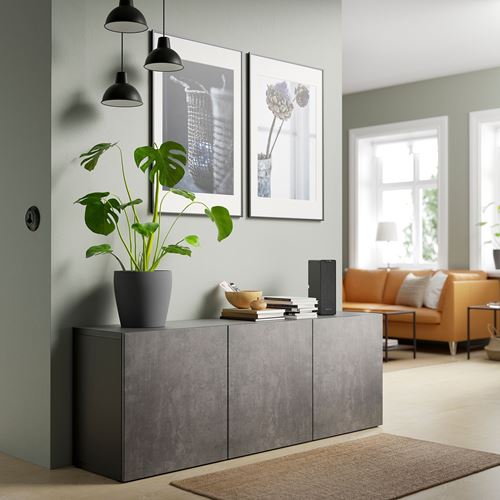 IKEA - BESTA, storage combination, black-brown/dark grey concrete effect, 180x42x65 cm