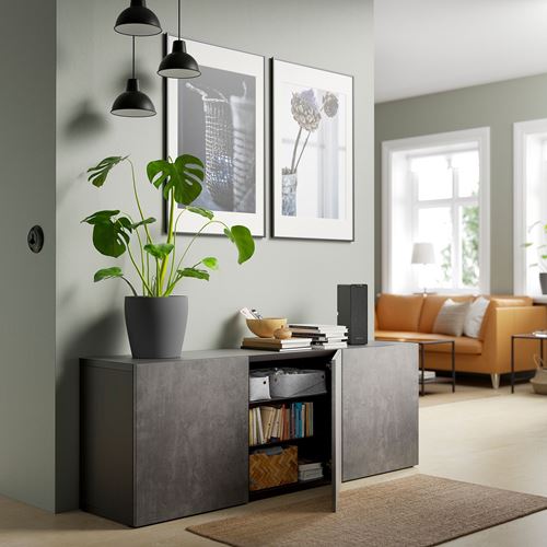 IKEA - BESTA, storage combination, black-brown/dark grey concrete effect, 180x42x65 cm