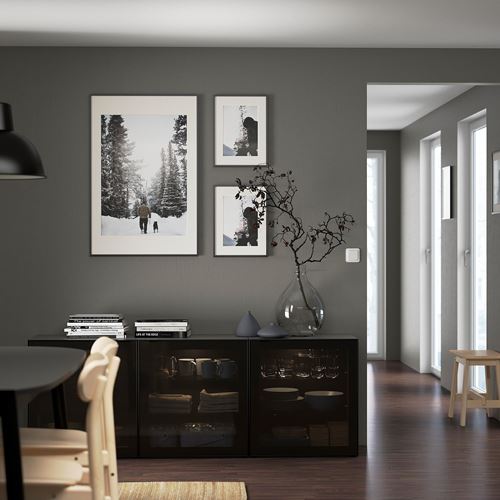 IKEA - BESTA, storage combination, black-brown/black/smoked glass, 180x42x65 cm