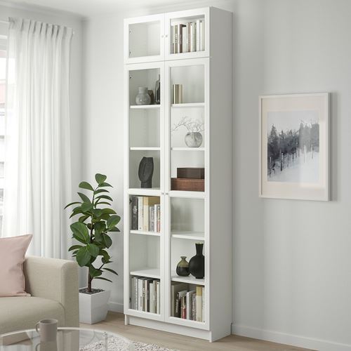 IKEA - BILLY, bookcase with glass door, white, 80x30x237 cm