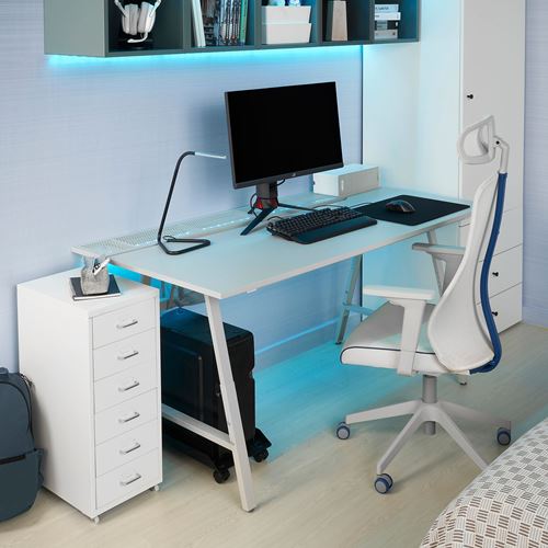 IKEA - UTESPELARE/MATCHSPEL, gaming desk and chair with drawer unit, light grey/white