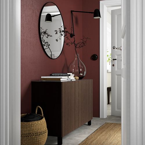 IKEA - BESTA, storage combination, black-brown/brown oak veneer, 120x42x74 cm