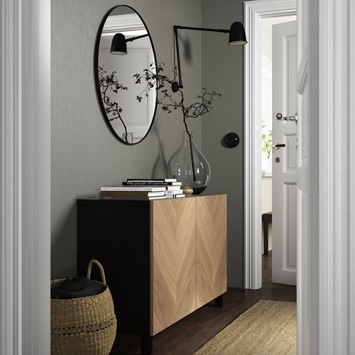 IKEA - BESTA, storage combination, black-brown/oak veneer, 120x42x74 cm