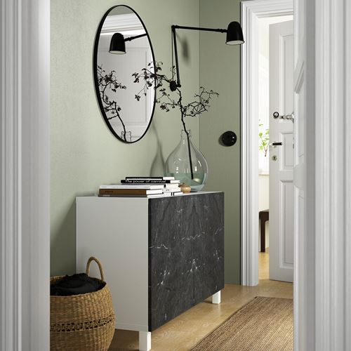 IKEA - BESTA, storage combination, white-black marble appearance, 120x42x74 cm