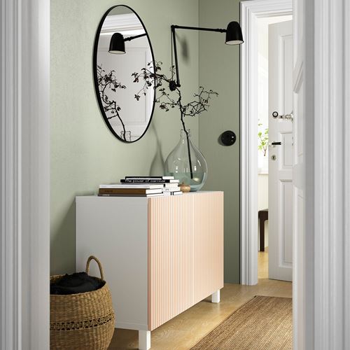 IKEA - BESTA, storage combination, white/birch veneer, 120x42x74 cm