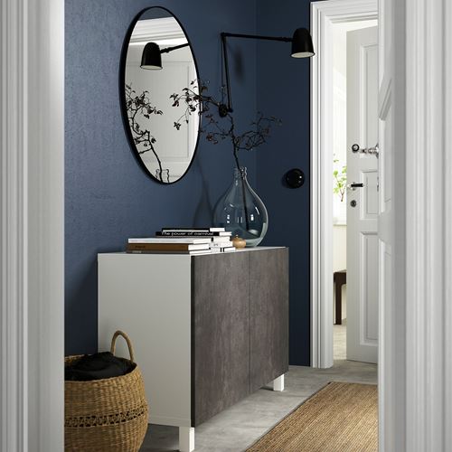 IKEA - BESTA, storage combination, white/dark grey concrete effect, 120x42x74 cm