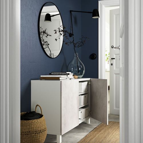 IKEA - BESTA, storage combination, white-light grey concrete effect, 120x42x74 cm