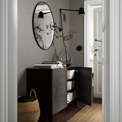 IKEA - BESTA, storage combination, black-brown/dark grey concrete effect, 120x42x74 cm