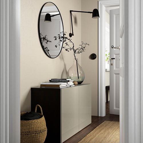 IKEA - BESTA, storage combination, black-brown/high-gloss/beige, 120x42x65 cm