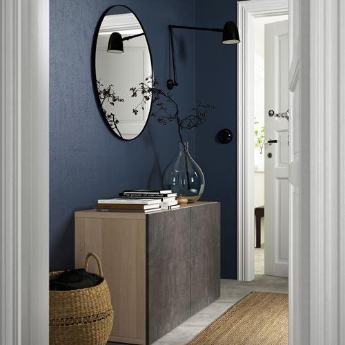 IKEA - BESTA, storage combination, white stained oak effect/dark grey concrete effect, 120x42x65 cm