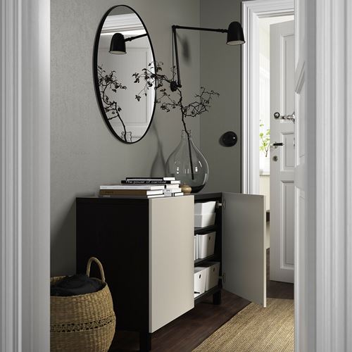 IKEA - BESTA, storage combination, black-brown/light grey/beige, 120x42x74 cm