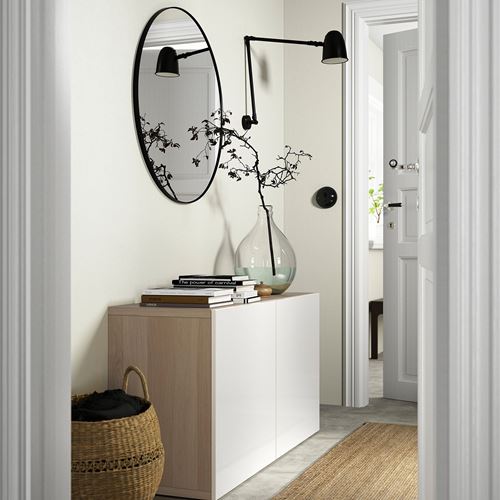 IKEA - BESTA, storage combination, white stained oak effect/high-gloss/white, 120x42x65 cm