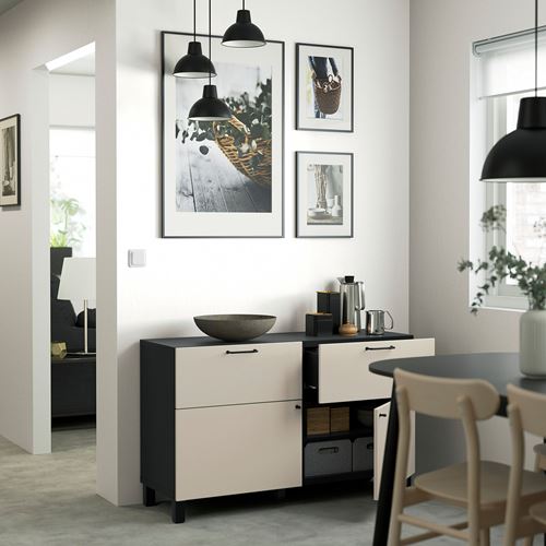 IKEA - BESTA, storage combination, black-brown/light grey/beige, 120x42x74 cm