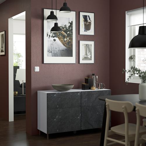 IKEA - BESTA, storage combination, black marble effect, 120x42x74 cm