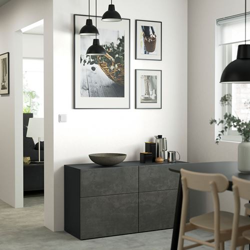 IKEA - BESTA, storage combination, black-brown/dark grey concrete effect, 120x42x65 cm