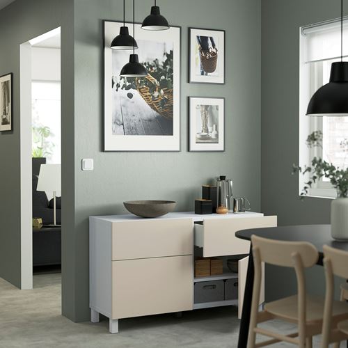 IKEA - BESTA, storage combination, white/light grey/beige, 120x42x74 cm