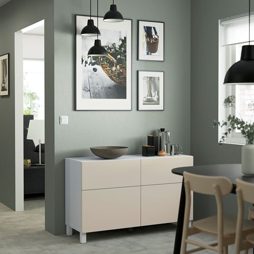 IKEA - BESTA, storage combination, white/light grey/beige, 120x42x74 cm