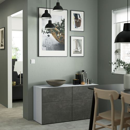 IKEA - BESTA, storage combination, white/dark grey concrete effect, 120x42x65 cm