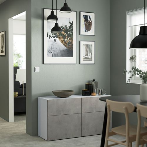 IKEA - BESTA, storage combination, white-light grey concrete effect, 120x42x65 cm