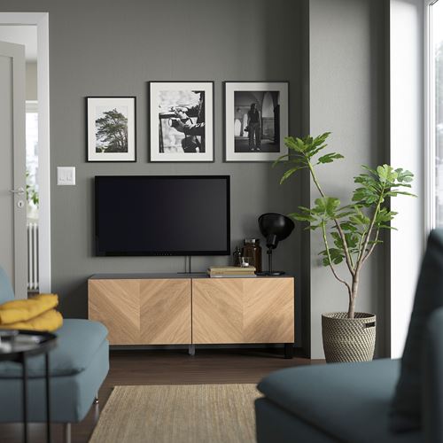 IKEA - BESTA, tv bench, black-brown/oak veneer, 120x42x48 cm