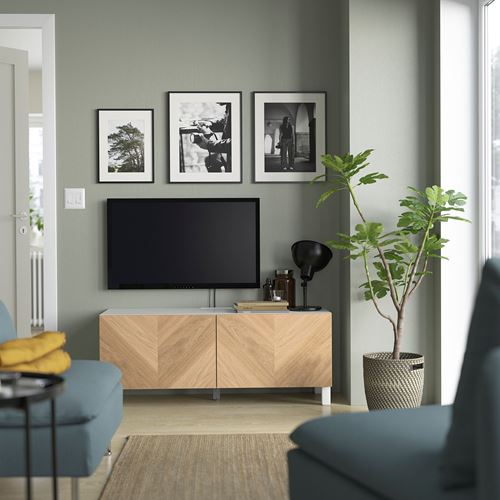 IKEA - BESTA, tv bench, white/oak veneer, 120x42x48 cm