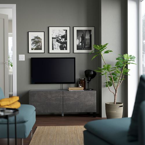 IKEA - BESTA, tv bench, black-brown/dark grey, 120x42x48 cm