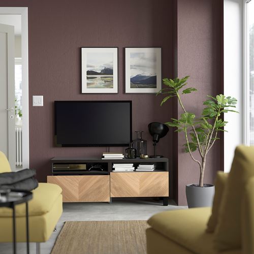 IKEA - BESTA, tv bench, black-brown/oak veneer, 120x42x48 cm