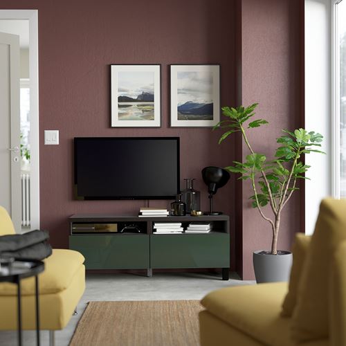 IKEA - BESTA, tv bench, black-brown/dark olive-green, 120x42x48 cm