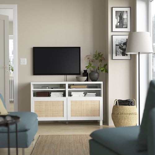 IKEA - BESTA, tv bench, white/brown, 120x42x74 cm