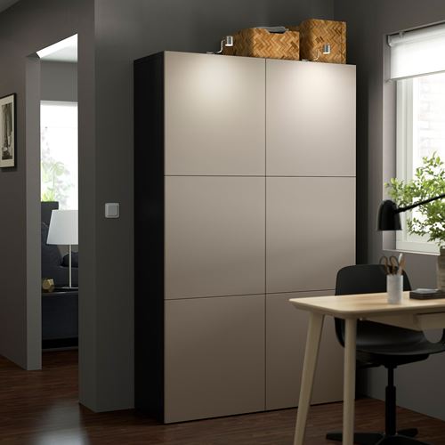 IKEA - BESTA, storage combination, black-brown/light grey/beige, 120x42x193 cm