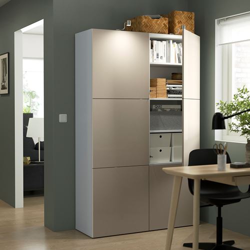 IKEA - BESTA, storage combination, white/light grey/beige, 120x42x193 cm