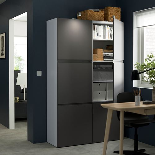 IKEA - BESTA, storage combination, white/dark grey, 120x42x193 cm