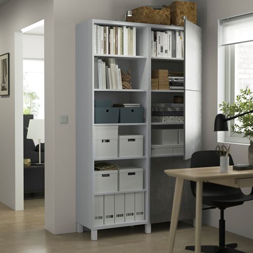 IKEA - BESTA, bookcase with door, white-stone effect, 120x42x202 cm