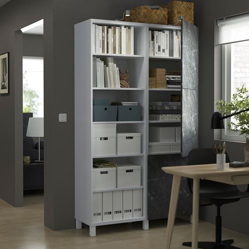 IKEA - BESTA, bookcase with door, white-black marble appearance, 120x42x202 cm