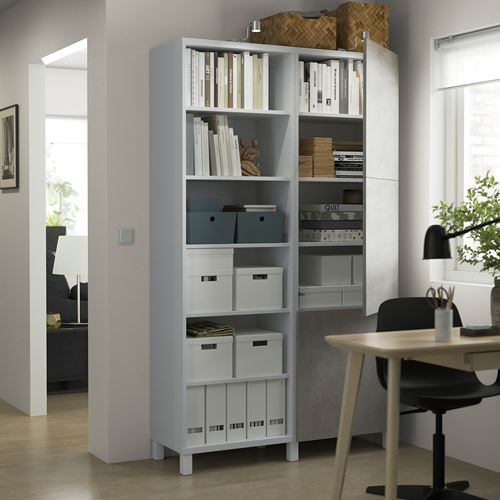 IKEA - BESTA, bookcase with door, white-light grey concrete effect, 120x42x202 cm