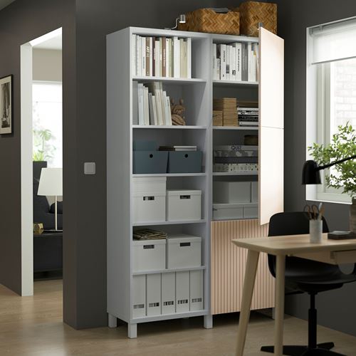 IKEA - BESTA, bookcase with door, white/birch veneer, 120x42x202 cm