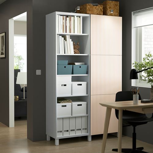 IKEA - BESTA, bookcase with door, white/birch veneer, 120x42x202 cm