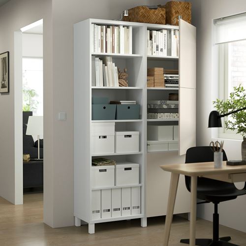 IKEA - BESTA, bookcase with door, white/light grey/beige, 120x42x202 cm